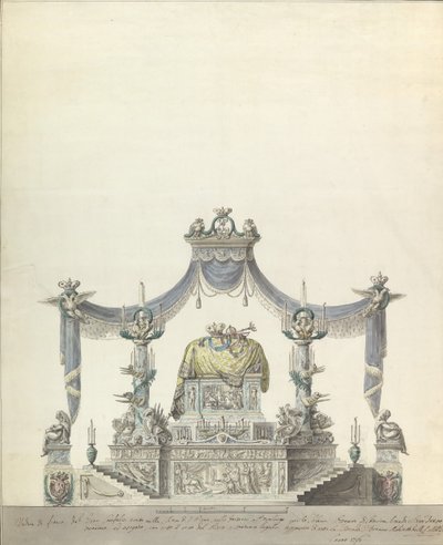 Nagy Katalin oroszországi császárné katafalkja oldalsó kiemelkedés., 1796. alkotó: Vincenzo Brenna
