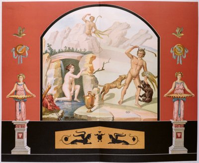 Actaeon felfedezi Diana istennőt a fürdőjében, a pompeji Sallust-ház freskójának rekonstrukciója. alkotó: Vincenzo Loria