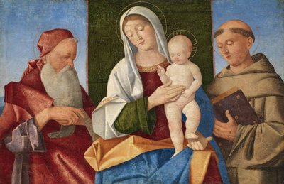 Szűz és gyermek Szent Jeromos és Szent Ferenc között, 1510 körül alkotó: Vincenzo di Biagio Catena