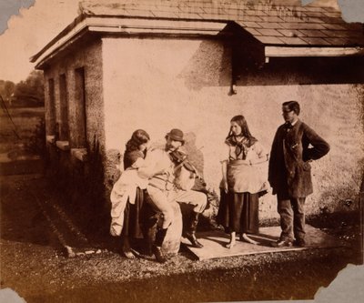 Gyerekek hallgatják a hegedülő férfit, 1859-61 körüli évek alkotó: Viscountess Hawarden