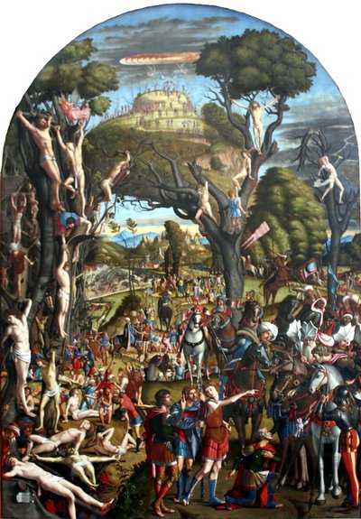 Az Ararát hegy tízezer mártírjának keresztre feszítése és apoteózisa. alkotó: Vittore Carpaccio