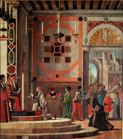 Szent Orsolya életciklusa, második táblázat: A nagykövetek viszlát (vagy távozása). (olaj a panelen alkotó: Vittore Carpaccio