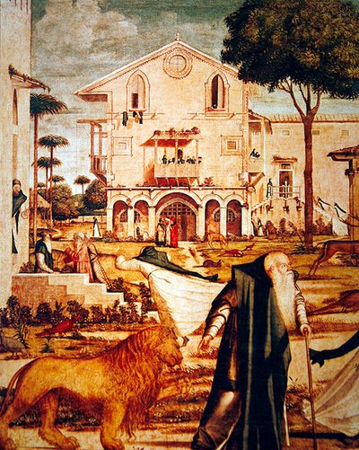 Szent Jeromos az oroszlán megzabolázása, 1501-09 körül (részlet a 60932-ből) alkotó: Vittore Carpaccio