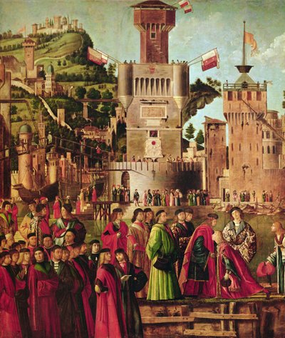 Részlet Etherius és Ursula találkozásáról és a zarándokok indulásáról, a Szent Orsolya ciklusból, 1490-96 körül (56472 részlet) alkotó: Vittore Carpaccio