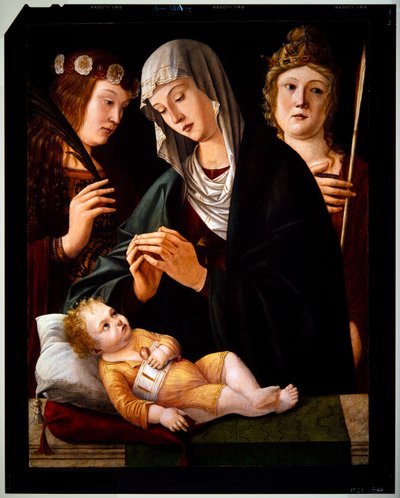 Madonna és gyermeke a két női szenttel, datálatlan (panel) alkotó: Vittore Carpaccio