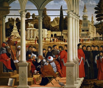 Szent István a főpap és a Szanhedrin vénei előtt, 1514. alkotó: Vittore Carpaccio