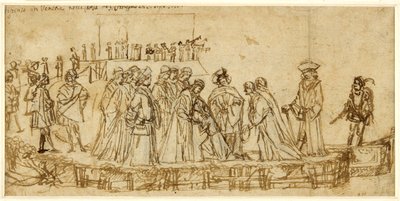 Conan angol herceg búcsút vesz apjától (toll és tinta krétával papíron) alkotó: Vittore Carpaccio