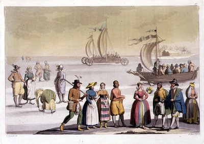 G. Bramatti által metszett holland korcsolyázási jelenet (színes metszet) alkotó: Vittorio (after) Raineri