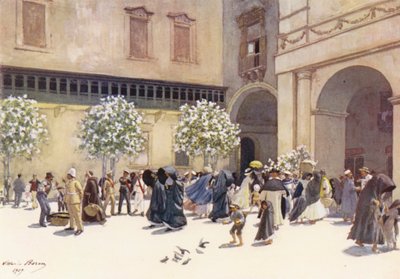 Málta: Royal Square, Valletta (színes litográfia) alkotó: Vittorio Boron