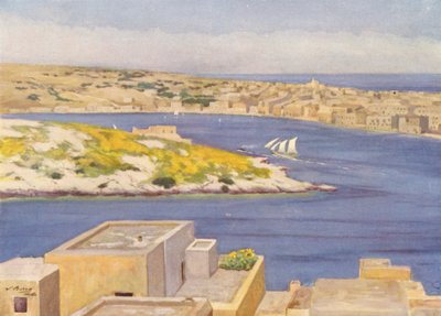 Málta: Sliema (színes litográfia) alkotó: Vittorio Boron