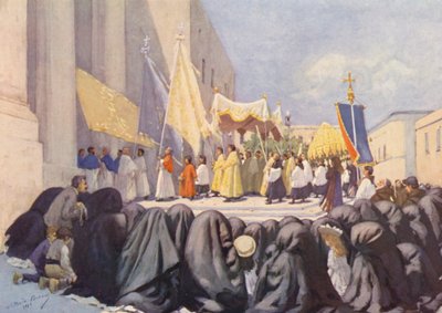 Málta: A Szent János-ünnep körmenete, Valletta (színes litográfia) alkotó: Vittorio Boron