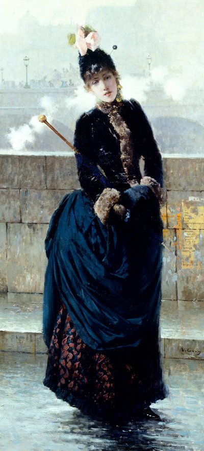 Hölgy a párizsi hídon, Vittorio Matteo Corcos (1859-1933), olaj, vászon alkotó: Vittorio Matteo Corcos