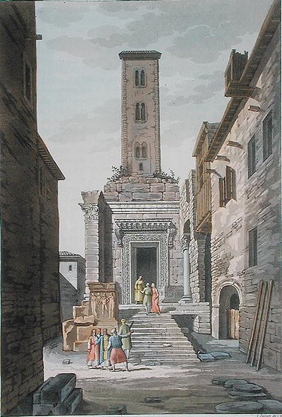Aesculapius temploma, Split, Jugoszlávia, 1820 körül (színes metszet) alkotó: Vittorio Raineri