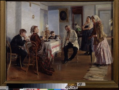 Szobabérlés (A Maid Employment). Egy fiatal nő a ház úrnője kérdései alapján kér helyet, férje és gyermekei pillantása alatt, teaidőben ülve. A fiatal nőt egy alkalmazott is megfigyeli alkotó: Vladimir Egorovic Makovsky