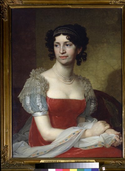 ""Margarita Dolgorukaya hercegnő (1785-1814) portréja"" Gyöngynyakláncot és tiarát visel. Vlagyimir Lukics Borovikovszkij (vagy Borovikovszkij) festménye (1757-1825) 1785 Állami Tretyakov Galéria, Moszkva alkotó: Vladimir Lukich Borovikovsky