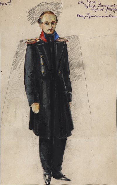 Lermontov. Jelmeztervezés Alekszandrov A. Béla című operájához, 1946 alkotó: Vladimir Vladimirovich Dmitriyev