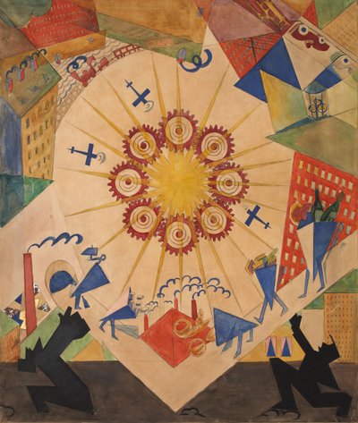 Az ígéret földje. Színpadterv Vlagyimir Majakovszkij Rejtély-Bouffe című színházi darabjához, 1919. alkotó: Vladimir Vladimirovich Mayakovsky