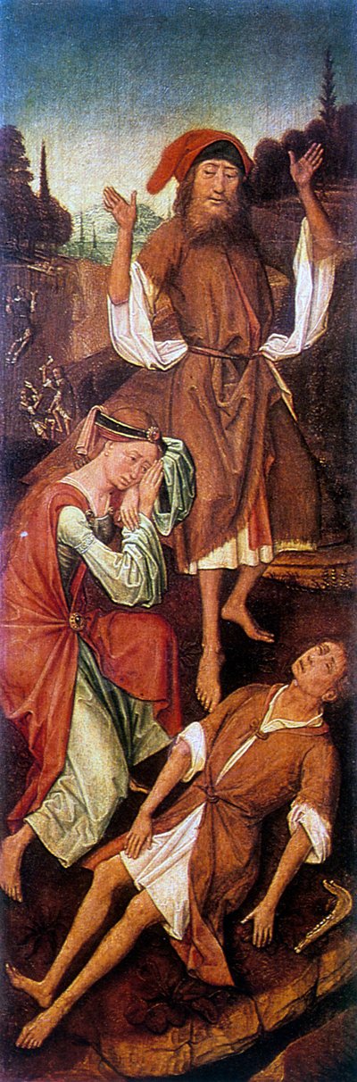 Ádám és Éva sír a Képesek teste felett, 1440-1495. alkotó: Vrancke van der Stockt
