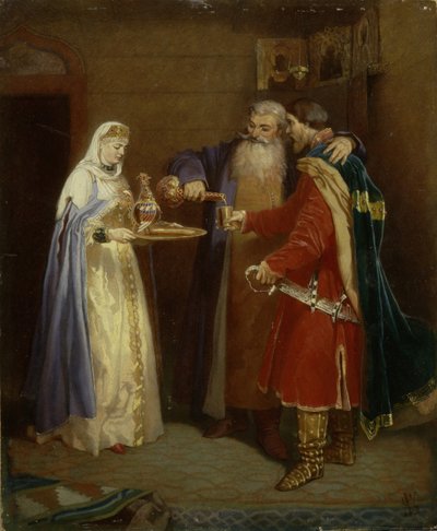 Boyer üdvözlete Boyer Morozov meglátogatja Serebaren herceget, 1865 alkotó: Vyacheslav Grigoryevich Schwarz