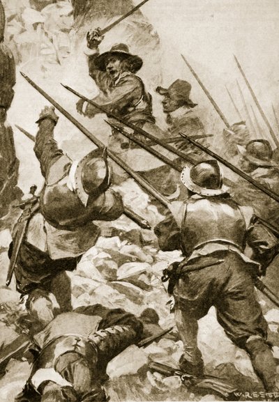 Cromwell vezeti a viharpartit Droghedában alkotó: W.R.S. (after) Stott