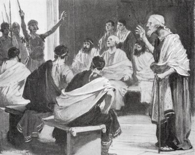 Romulus hírt hoz nagyapjának, hogy ismét Alba királya (litho) alkotó: W.R.S. (after) Stott