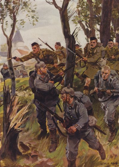 A Seaforth Highlanderek megverik az ellenséget (színes litho) alkotó: W.R.S. (after) Stott