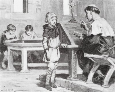 A fiatal Cuthbert az iskolában (litográfia) alkotó: W.R.S. (after) Stott