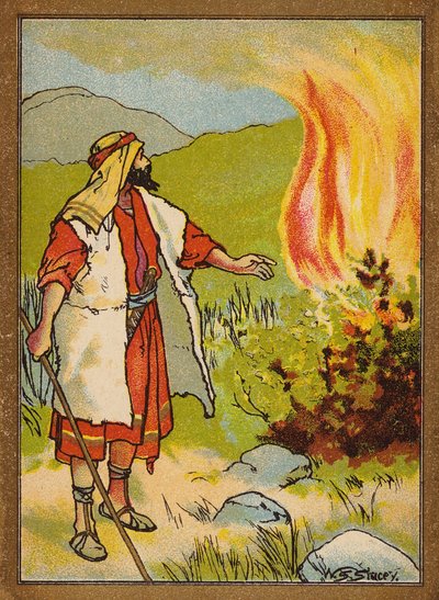 Mózes és az égő csipkebokor (színes litográfia) alkotó: W.S. Stacey