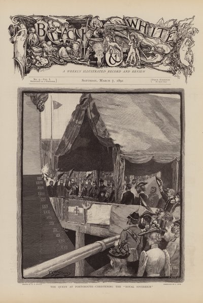 Viktória királynő megkereszteli a Royal Sovereignt (metszet) alkotó: W.S. Stacey