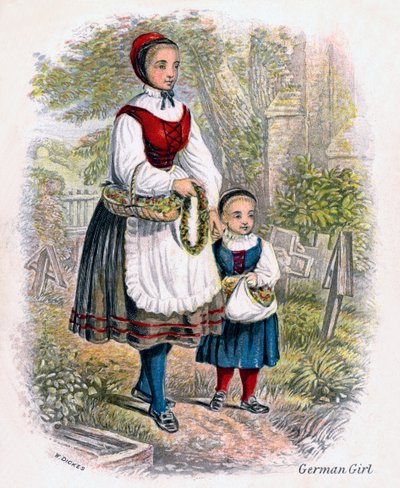 Két német lány virágkosárral, 1809. alkotó: W. Dickes