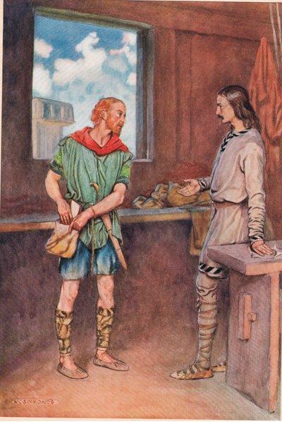 Egy matróz átadja Horatiónak Hamlet levelét, William Shakespeare "Hamlet" című művéből, a Hodder und Stoughton kiadónál 1915-ben megjelent kiadásban. alkotó: W. G. Simmonds