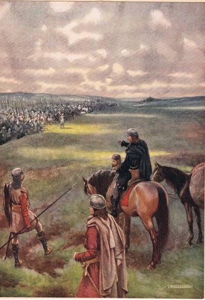Hamlet a csapatok után érdeklődik, William Shakespeare "Hamlet"-jéből, a Hodder und Stoughton kiadónál 1915-ben megjelent kiadásban. alkotó: W. G. Simmonds