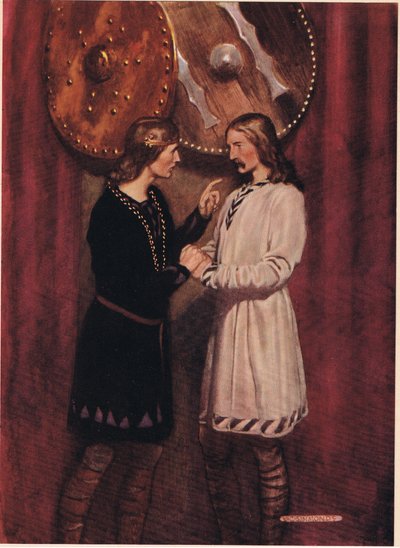 Hamlet Horatióval beszélget William Shakespeare Hamlet című művéből, a Hodder und Stoughton kiadásában 1915-ben alkotó: W. G. Simmonds