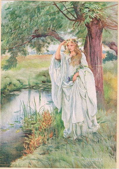 Ophelia, William Shakespeare Hamletéből, a Hodder und Stoughton kiadása 1915-ben alkotó: W. G. Simmonds