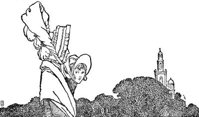 Karen és az öreg hölgy a templomba sétáltak, 1930 alkotó: William Heath Robinson