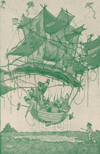 Meglehetősen korai típusú vízi repülőgép, amely próbarepülést hajt végre Hampstead Pondsból, 1918 1919 alkotó: William Heath Robinson
