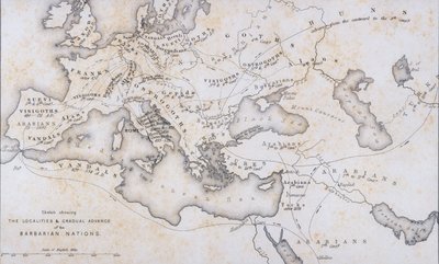 A helységek és a barbár nemzetek fokozatos előretörése, 1850 körül alkotó: W Hughes