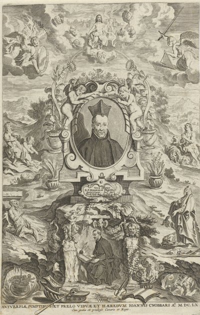 Jeremias Drexel portréja Címlap ehhez: JE. Drexel, De sonne-bloeme oft Vande over-een-cominge van den menscheliicken wille met de[n] godtliicke[n], 1660 alkotó: W Merel van