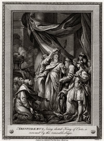 Arisztodémust, akit Kréta királyává választanak, a tiszteletreméltó bölcsek koronázzák meg, 1777 alkotó: W. Walker