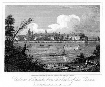 Chelsea Kórház, a Banks of the Thames, London, 1816. alkotó: W. Wallis
