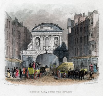 Temple Bar, a Strandből, London, 1829. alkotó: W. Wallis