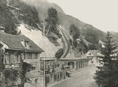 A Pilatus vasút kiindulópontja, Alpnachstad, Svájc, 1895. alkotó: W and S Ltd