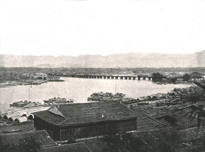 A Min folyó és a Nagy híd, Foochow, Kína, 1895. alkotó: W and S Ltd