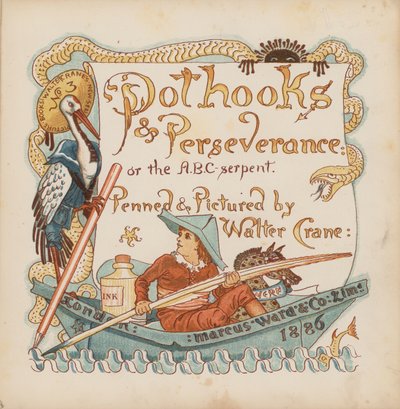 Walter Crane illusztrációja a Pothooks and Perseverance (színes litográfia) című könyvhöz. alkotó: Walter (after) Crane