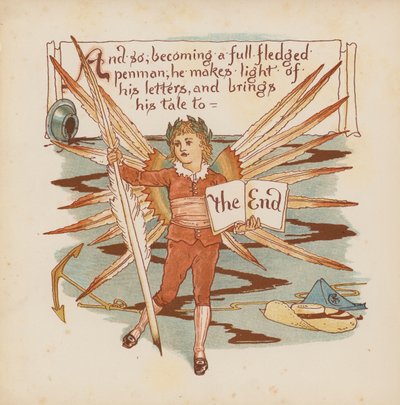 Walter Crane illusztrációja a Pothooks and Perseverance (színes litográfia) című könyvhöz. alkotó: Walter (after) Crane