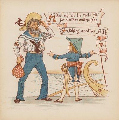 Walter Crane illusztrációja a Pothooks and Perseverance (színes litográfia) című könyvhöz. alkotó: Walter (after) Crane