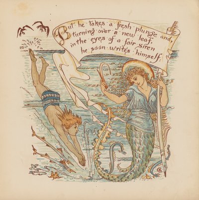 Walter Crane illusztrációja a Pothooks and Perseverance (színes litográfia) című könyvhöz. alkotó: Walter (after) Crane