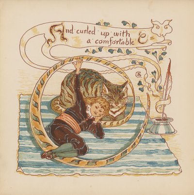 Walter Crane illusztrációja a Pothooks and Perseverance (színes litográfia) című könyvhöz. alkotó: Walter (after) Crane