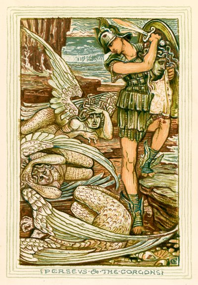 Perseus és a gorgók (színes litográfia) alkotó: Walter (after) Crane