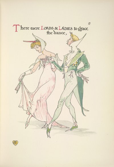 Egy fiatal férfi és nő táncolni készül alkotó: Walter Crane